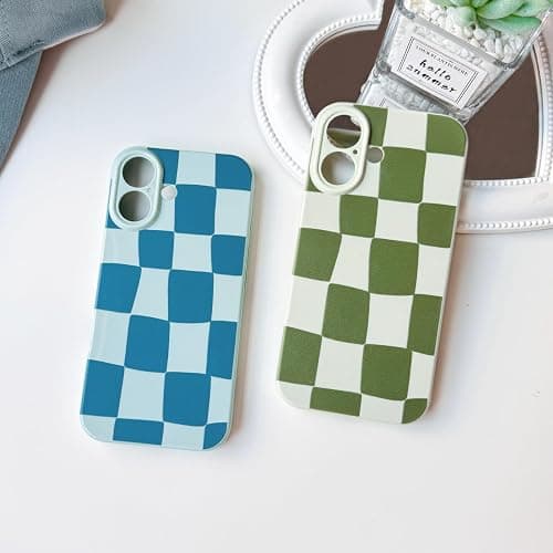 NITITOP Coque pour iPhone 16 Plus Mignonne Damier Motif pour Les Femmes Fille à Gros Carreaux Esthétique Tendance Souple Mince Antichoc Étui de Protection - Vert thumbnail 5