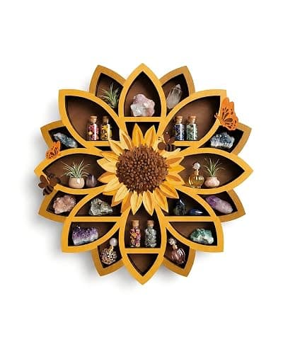 Sunflower Decorations for Home Sunflower Gift for Women Crystal Wall Shelf | Sunflower Wall Art, Crystal Display Shelf, Boho Farmhouse Decor for Bedroom Kitchen Living Room & Birthday Gift for Her - Image 1