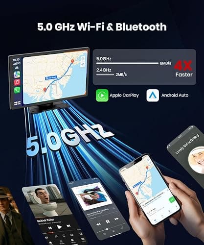 CarPlay Voiture 9": Écran IPS HD Lumineux,Visibilité Claire Jour & Nuit.sans Fil Apple CarPlay & Android Auto,Bluetooth & WiFi 5GHz, Navigation GPS,Installation Facile,Caméra de Recul (Option) thumbnail 4