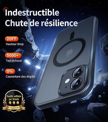 FLLAO Magnétique Coque pour iPhone 11 avec 2 Verre Trempé, Compatible avec MagSafe, Protection d'objectif Tout Compris, Etui Translucide Mat Arrière Housse Fine Antichoc Case, Noir thumbnail 8