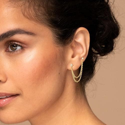 Freekiss Gold Chain Studs Earrings for Women Trendy: Hypoallergenic 14K Gold Plated Dangle Earrings Dainty Small Long Chain Earring Set Fashion Gold Jewelry for Women thumbnail 6