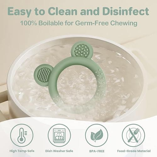 Eascrozn Baby Teething Toys Set of 3, Teethers for Babies 3-6 6-12 Months, BPA Free Soft and Textured Bear Teething Rings Silicone Teething Relief Soothing Sore Gums Baby Chew Toys thumbnail 6