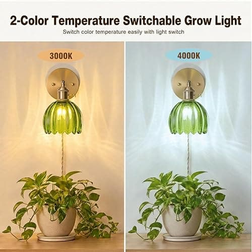 LINSEEDS Wall Mounted Grow Lights for Indoor Plants with Vintage Tulip Glass Shade, Switch and Power Cord, Decorative Hanging Plants Light for Growing thumbnail 7