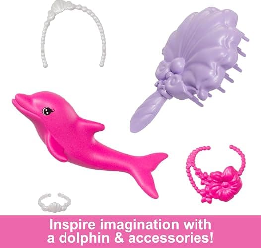 Barbie Mermaid Doll, “Malibu” with Pink Hair, Styling Accessories, Pet Dolphin and Water-Activated Color Change Feature - Multicolor thumbnail 6