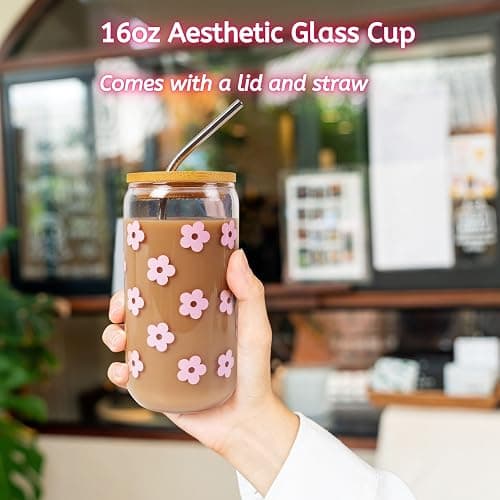 JTEWB Birthday Gifts For Women, Teen Girl, Her, Happy Birthday Gift Box For Girl, Women, Sister, Daughter, Friends, Cute Daisy Aesthetic Glass Cups Gift Set 7pcs thumbnail 2