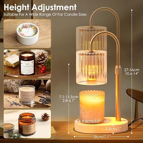 Candle Warmer Lamp with Timer: Modern Style Adjustable Height Candle Warmer Lamp Home Decor Safe Flame Free for Wax Blocks and Jar Candles thumbnail 2