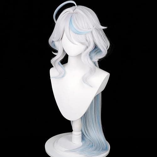 Half and Half Furina Cosplay Wig Fontain Focalors Costume Wigs 39'' Long Curly Wave Synthetic Hair for Women Halloween Costumes Party thumbnail 2