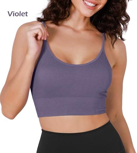 ODODOS Seamless Sports Bra for Women Ribbed Camisoles Non Padding Yoga Bra Crop Tank Tops thumbnail 3