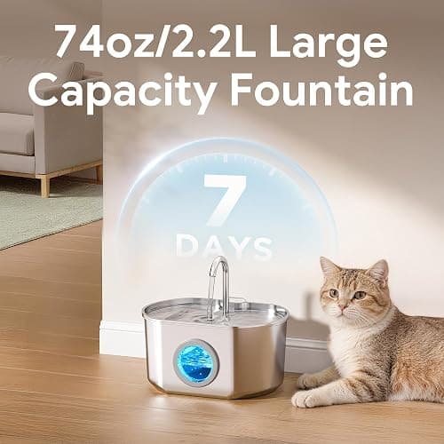 Cat Water Fountain Stainless Steel: 74oz/2.2L Cat Fountain for Drinking- Pet Water Fountain Inside - Automatic Dog Watering Dispenser Bowl - Pet Feeding & Watering Supplies (4 Filters) thumbnail 5
