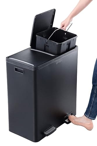 The Step N' Sort 18.5 Gallon Extra Large Capacity, Soft-Step, Dual Trash and Recycling Bin with Removable Inner Bins Black (900702B) - Black thumbnail 4