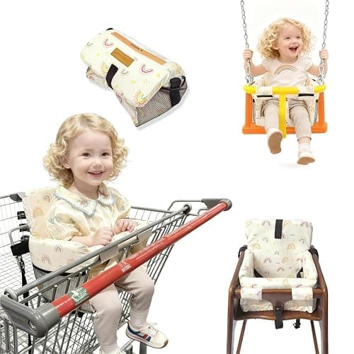 3-in-1 Shopping Cart Cover for Baby & High Chair Cover - CPC Certified Cart Cover for Baby with 40D High-Density Foam - Universal Fit for Park Swings, Water-Resistant, Machine Washable Shopping Cart Cover Rainbows - Image 1
