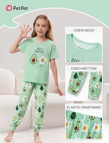 PATPAT Girls Pajamas Set Kids 2 Piece Sleepwear Comfortable PJs 5-12 Years | Cute Print Pajama Sets, Short Sleeve Tee Top & Pants, Loose Loungewear, Soft Nightwear, Homewear thumbnail 6