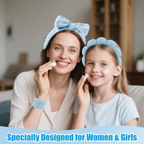 Canitor Spa Headband Wrist Bands Hair Clips Set Skincare Makeup Self Skin Care for Women Washing Face College Grandkids Clean Girl Gifts Cute Trendy Stuff Aesthetic Things Blue Stocking Stuffers thumbnail 6