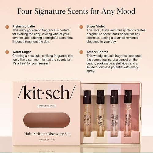 Kitsch Hair Perfume For Women (Discovery Set) - Pistachio Latte, Warm Sugar, Sheer Violet & Amber Waves - Patented Odor-Eliminating Technology, Hair Spray and Body Mist - 4 x 1.5mL thumbnail 4