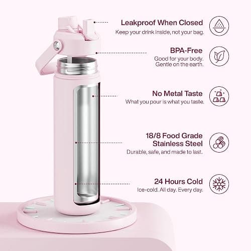 ENCOOL Insulated Water Bottle with Straw Stainless Steel Water Bottle, Leak-Proof, BPA-Free, Double Wall Vacuum Keeps Cold for 24 Hours for Sports, Travel, School (26 oz, Cotton Candy) thumbnail 4