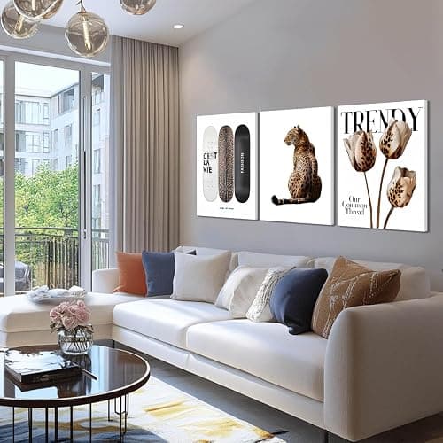 Trendy Leopard Canvas Wall Art Set of 3 Cheetah Printed Preppy Fashion Skateboard Wall Decor Preppy Room Aesthetic posters Prints for Girls Bedroom Apartment Dorm 12x16in Framed Decoration thumbnail 5