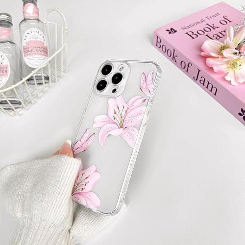 NITITOP Compatible for iPhone 16 Pro Case Cute Clear Flower - Pink | Butterfly Lily Floral, for Girls Women, Girly, Aesthetic, Soft TPU, Full Camera Lens, Protective, Shockproof Phone Cover thumbnail 7