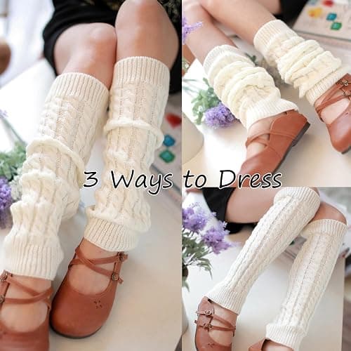 Knit Winter Leg Warmers,Thermal Long Twist Legwarmers Socks,15Inch Kawaii Winter Stockings For Women Girls Yoga Ballet Dance thumbnail 5