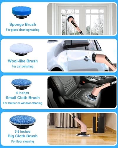 Leebein Electric Spin Scrubber, Cordless Powerful Scrub Brush for Cleaning Bathroom, Kitchen, Shower Tub and Floor Tile with Adjustable Extension Long Handle and 8 Replaceable Brush Heads(Rose) thumbnail 6