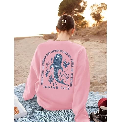Sulayesh Christian Whale Shark Sweatshirts for Women Jesus God Bible Verse Hoodie Religious Faith Graphic Long Sleeve Shirts thumbnail 2