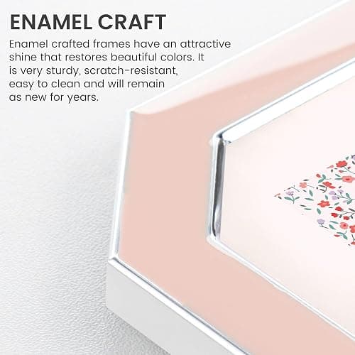 Venusmiles 5x7 Enamel Picture Frame, Octagonal Silver Metal Edge with Easel, High Definition Tempered Glass 5x7 Photo Frame for Wall and Tabletop Display Family Office Photo Gallery, Pink Enamel/1pc thumbnail 4