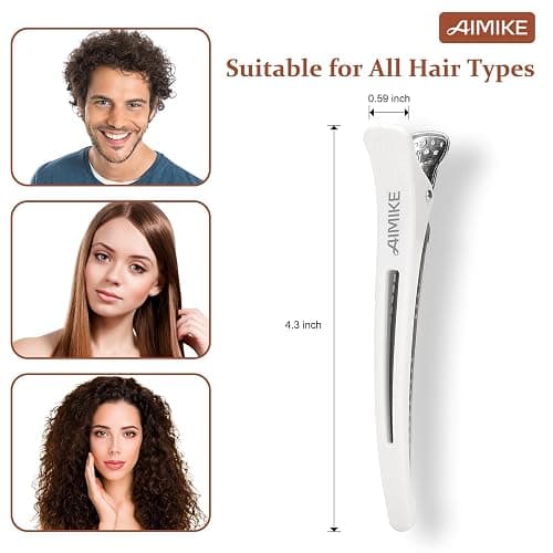 AIMIKE 6pcs Professional Hair Clips for Styling Sectioning, Non Slip No-Trace Duck Billed Hair Clips with Silicone Band, Salon and Home Hair Cutting Clips for Hairdresser, Women, Men - White 4.3” Long thumbnail 2