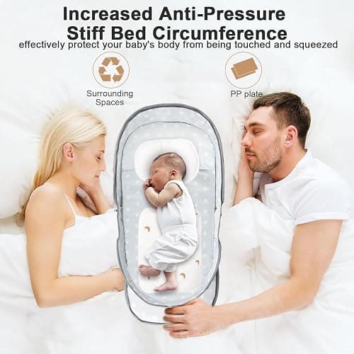 ISELECTOR Portable Bassinet for Baby Travel & Home - Lightweight Foldable Bedside Sleeper with Breathable Mesh, Carry Bag & Storage Pocket, Compact Bassinets for Newborn Infant, Safe Cosleeping Design thumbnail 4