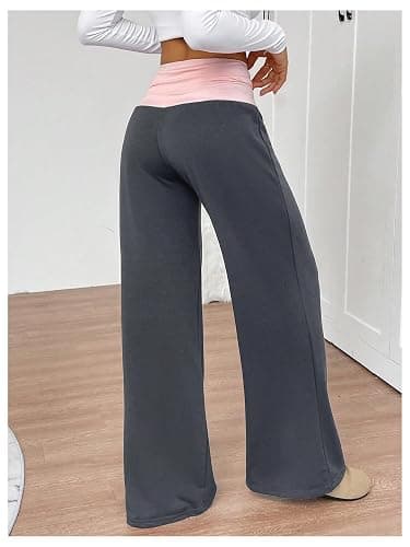 SOLY HUX Women's Sweatpants Color Block Low Rise Fold Over Waist Baggy Wide Leg Pants thumbnail 2