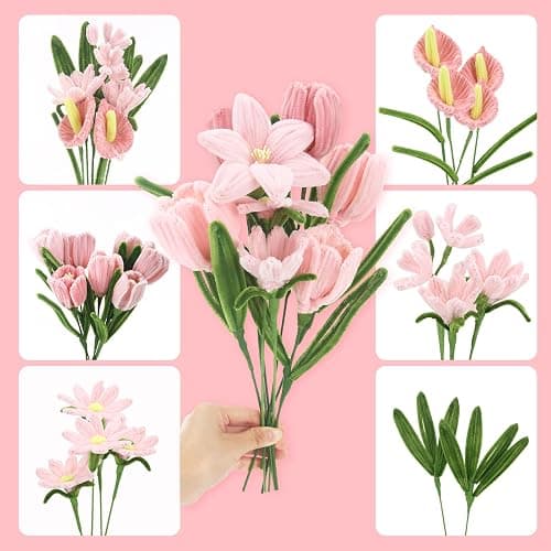Pipe Cleaners DIY Craft Set for Tulip Bouquets, 400pcs Colourful in 4 Colours - Suitable for Gifts, Parent-Child Activity, Holiday and Home Decorations thumbnail 5