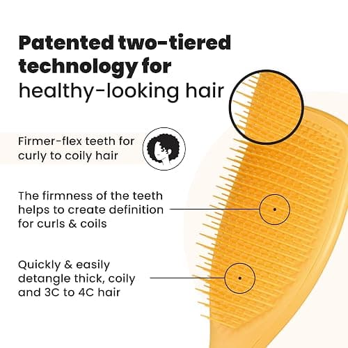 Tangle Teezer Large Naturally Curly Ultimate Detangler Hairbrush for 3C-4C Curly Coily Hair - Two-Tiered Teeth Define Curls & Reduce Frizz - Daffodil Yellow thumbnail 2