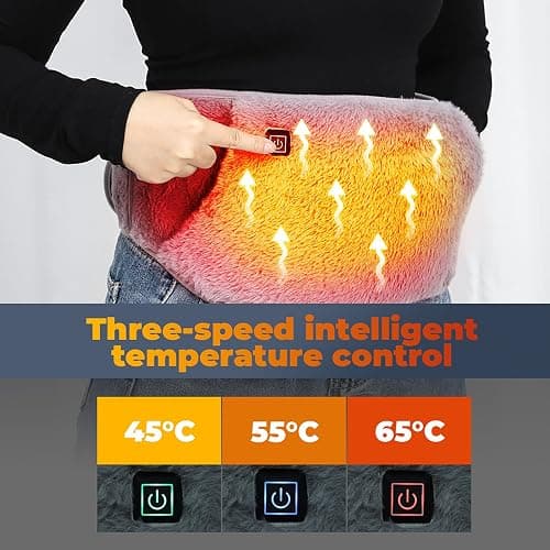 USB Powered Heating Waist Belt, Heating Pad with Hand Pockets, Electric Heated Waist Belt for Period Cramps Body Joints Pain, Three - Level Temperature Control, Grey thumbnail 5