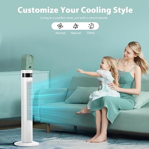 Antarctic Star Tower Fan Portable Floor Fans 85°Oscillating Fan 36'' Quiet Cooling 12H Timer Remote Control Standing Bladeless Electric 3 Speeds Wind 3 Modes Bedroom Office(36 inch, White) thumbnail 3