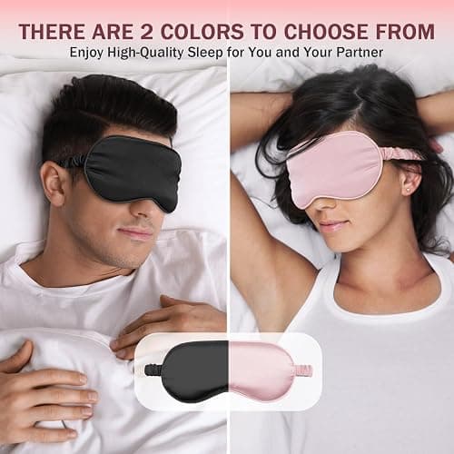 Amrules Sleep Mask Set of 2, Adjustable Silk Eye Mask for Sleeping, Soft Sleeping Eye Shade Cover for Women, Good for Blocking Light, Reducing Puffiness, Enhancing Sleep Quality (Blush Pink & Black) thumbnail 7
