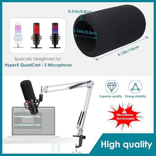 QuadCast Microphone Arm Stand White - Mic Arm with Microphone Cover Foam Compatible with HyperX QuadCast S Mic by YOUSHARES thumbnail 6