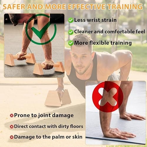 Lot de 2 Poignées de Pompes en Bois 25cm - Parallèles Ergonomiques Antidérapantes Durables - Équipement Callisthénie Intérieur/Extérieur Idéal pour Pompes thumbnail 5