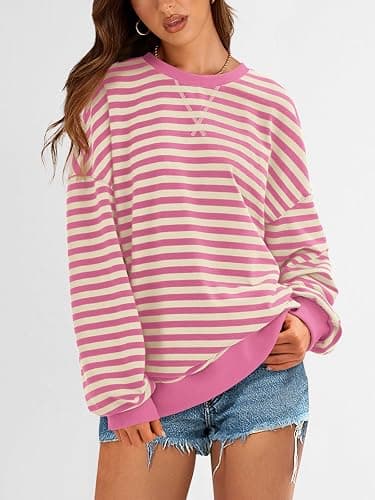 PRETTYGARDEN Womens Striped Oversized Sweatshirt Color Block Crew Neck Long Sleeve Casual Loose Pullover Top Y2K Clothes thumbnail 4