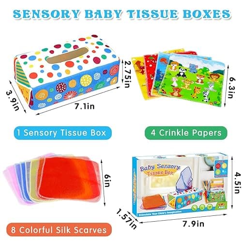 Aiduy Baby Toys 6 to 12 Months - Baby Tissue Box Toys Montessori Toys for Babies 6-12 Months Soft Crinkle Infant Sensory Toys for 1 Year Old Early Learning Toys Baby Boys Girls Gifts - Colorful thumbnail 6