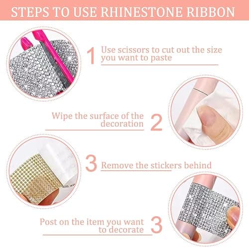 ZXTGBQ 10 rouleaux de ruban de strass autocollant, Ruban Strass Autocollant, Strass et Paillettes, Rubans Décoratifs, Pierres Scintillantes, Accessoires de Bricolage, (couleurs assorties, 0,9 cm) thumbnail 5