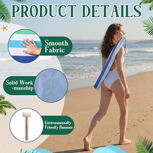  20ft Stripe Beach Windscreen Set Long Privacy Screen with 6 Hardwood Poles Rubber Mallet and Carry Bag Portable Beach Fence Wind Blocker for Summer Outdoor Sand Wind Protection thumbnail 4