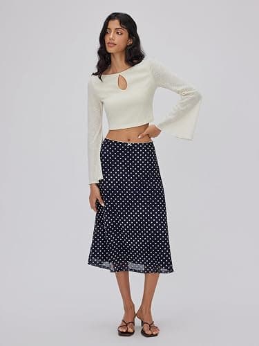 CIDER Womens Polka Dot Skirts Mesh High Waist Boho Flowy Long Midi Skirts thumbnail 2