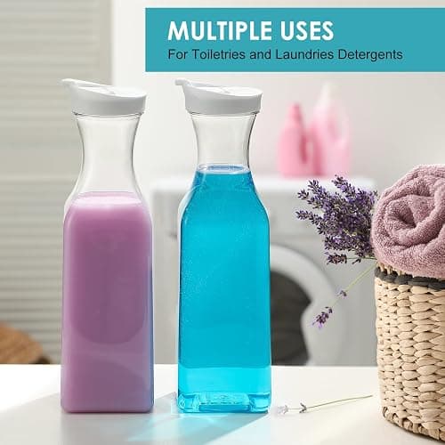 NETANY Plastic 50 Oz Water Carafe with Flip Top Lid, Set of 2 Square Base Juice Containers, Clear Plastic Pitcher - for Water, Iced Tea, Juice, Beverage, Cold Brew and Mimosa Bar - HAND WASH ONLY thumbnail 7