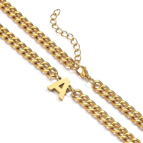 DuoDiner Stocking Stuffers Christmas Gift- Initial A-Z Cuban Link Chain Necklaces for Men Boys Letter Pendant Stainless Steel 6.5mm 18+2 Inches,Jewelry Gifts thumbnail 2
