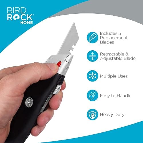 INTERNET'S BEST Premium Utility Knife Set | Retractable Box Cutter with Rubber Handle | Heavy-Duty Cutting for Cardboard, Carpet, Plastic | Retractable Blade | Includes 2 Razor Knives & Extra Blades thumbnail 2