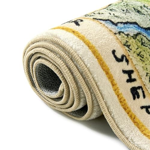 Estmy Washable Vintage Woodland Rug, 3ft Cute Fun Nursery Rugs for Girls Boys Neutral, Soft Stain Resistant Hundred Acre Wood Map Carpet, Cartoon Retro Kids Play Roud Rug Circle Infant Playmat thumbnail 6