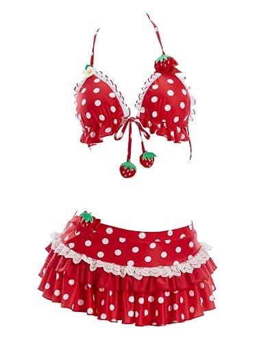 haikyuu Women Strawberry Bikini Set Vintage Polka Dots Swimsuit Kawaii Cute Bathing Suit Y2k Swimwear - Image 1