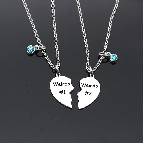 Maxforever Friendship Gifts, Weirdo 1 Weirdo 2psc Set Split Heart Pendant Necklaces BFF Gift for Best Friend thumbnail 3