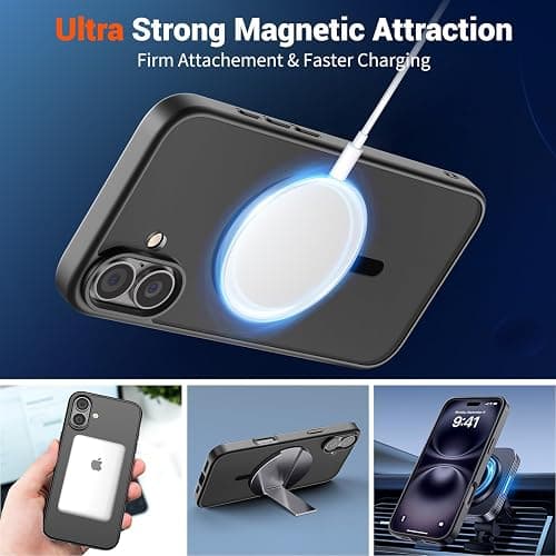 SUPFINE Magnetic for iPhone 16 Plus Case (Compatible with MagSafe) (Military Grade Drop Protection) Translucent Matte Shockproof with Anti-Fingerprint Phone Cover,Black thumbnail 5