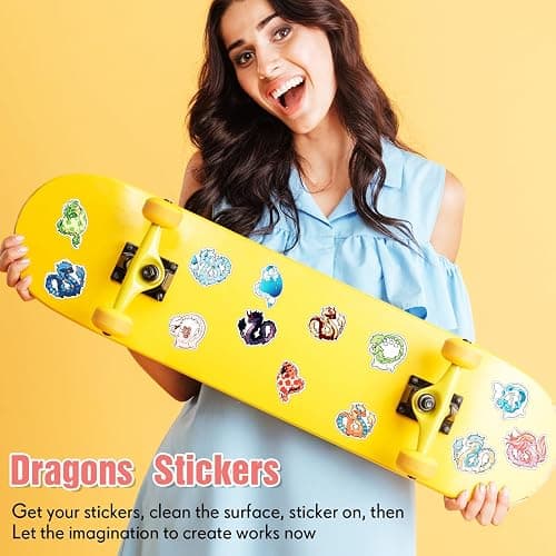 Resurhang 100 Pcs Dragon Stickers Cute Cartoon Waterproof Vinyl Decals | Vinyl Decals for Water Bottles, Laptop, Phone, Skateboard, Luggage, Fun Gifts for Girls Boys Teens, Cartoon Designs thumbnail 4