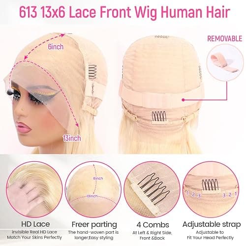 raztcrb 30 inch 613 Lace Front Wig Human Hair 200 Density 13x6 Blonde Wig Human Hair 613 Straight HD Lace Front Wigs Pre Plucked Blonde Human Hair Wig for Women thumbnail 4
