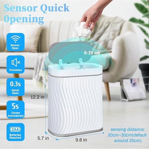 Ogikey Bathroom Small Trash Can with Automatic Touchless Lid, 2.6 Gallon Smart Garbage Can Narrow Waterproof Trash Bin for Bedroom, Office, Living Room thumbnail 2